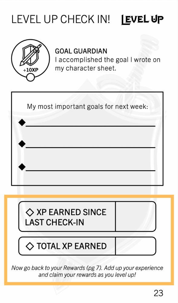 Level Up Journal rewards page