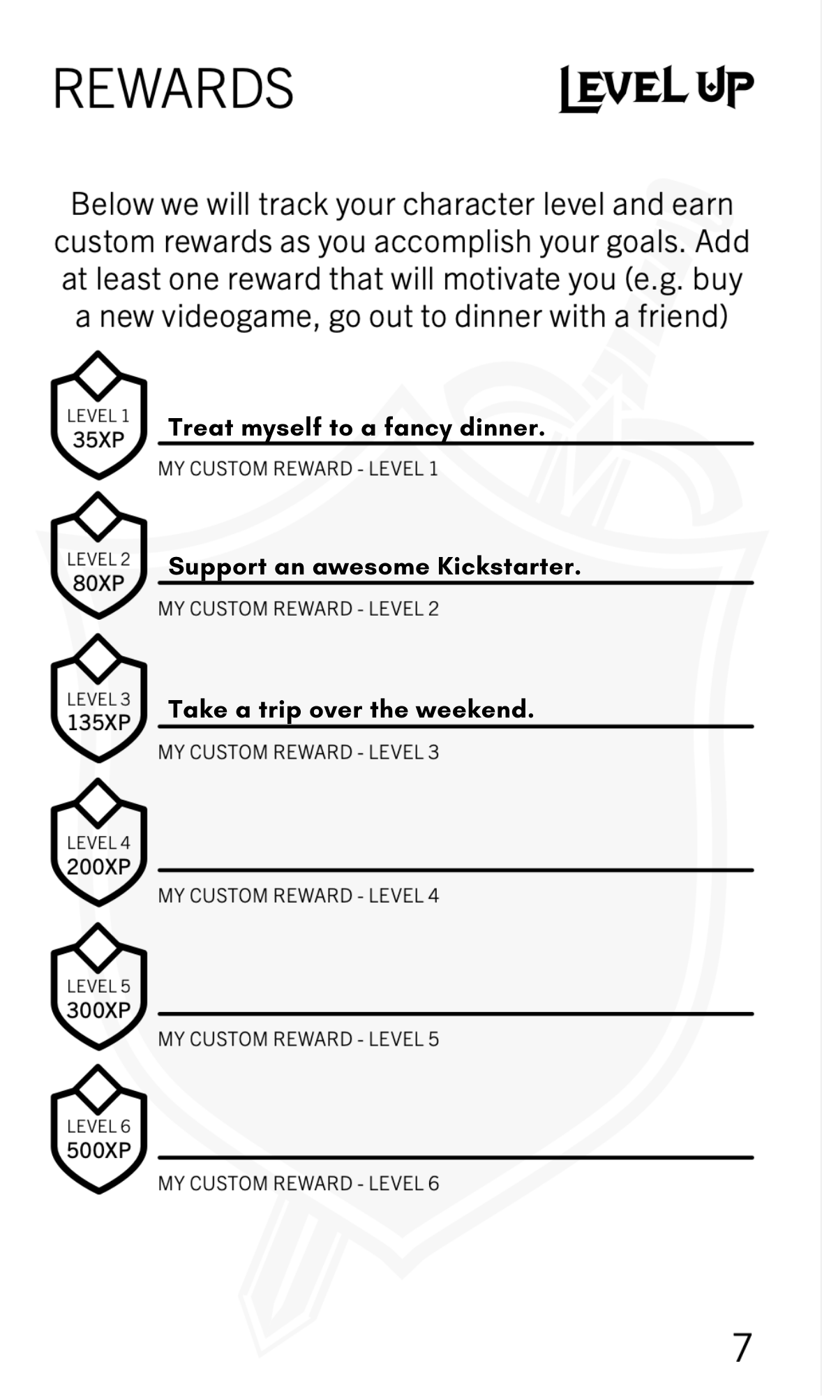 Level Up Journal rewards page